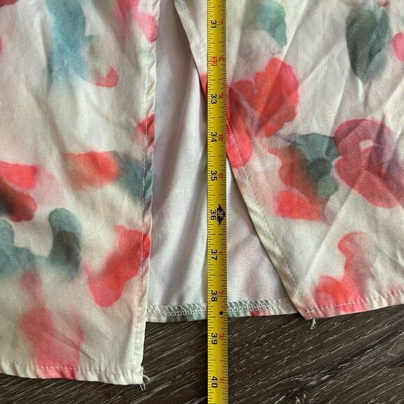 NO BRAND Cowl Watercolor Maximalist Dress Cream Red Split Hem Size 2 XS Small - Picture 7 of 7